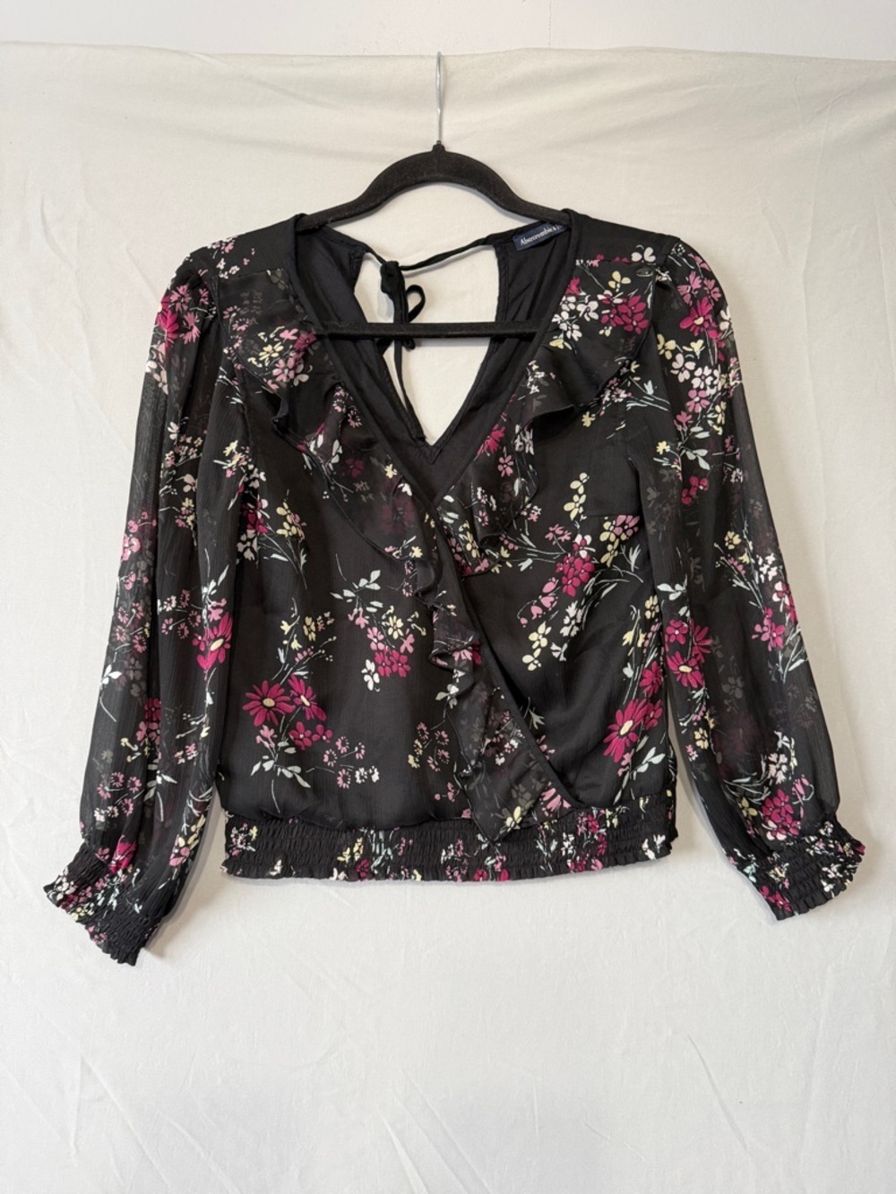 Abercrombie & Fitch Women Dark Floral Ruffle Blouse XS Black Forest Fairy Preppy